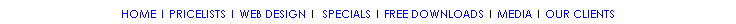 Text Box: HOME | PRICELISTS | WEB DESIGN |&nbsp; SPECIALS | FREE DOWNLOADS | MEDIA | OUR CLIENTS
